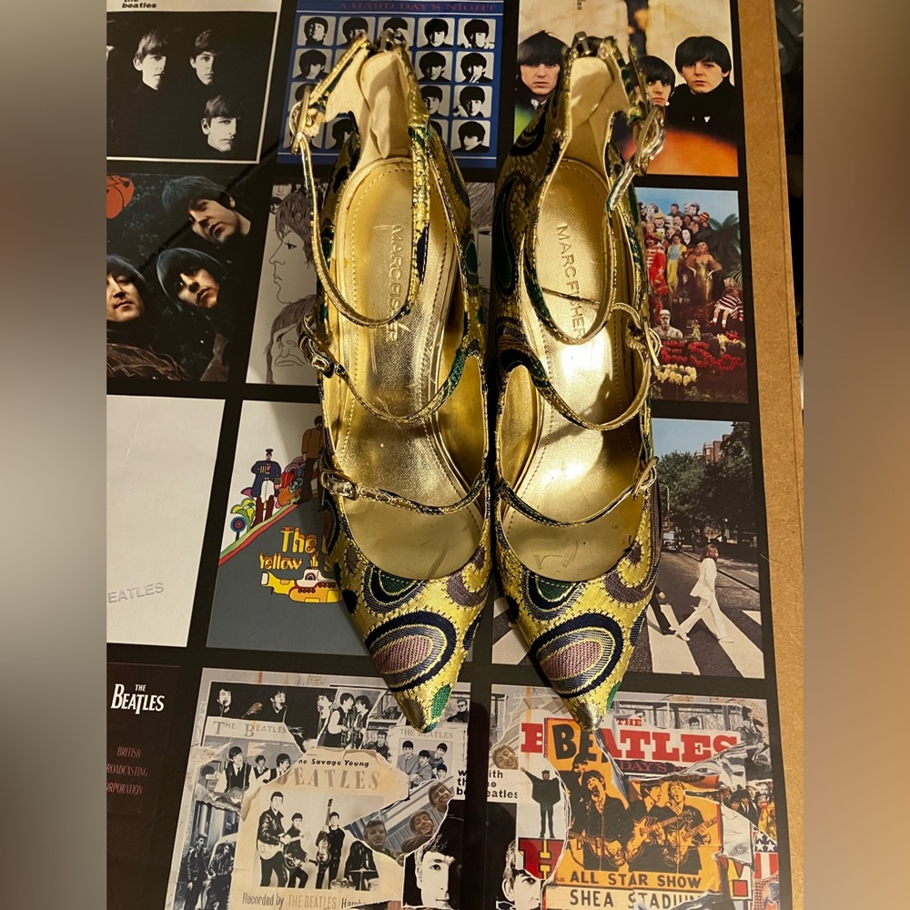 Marc Fisher Gold Multicolor Brocade Pointed-Toe Mary Jane Heels - Picture 8 of 9